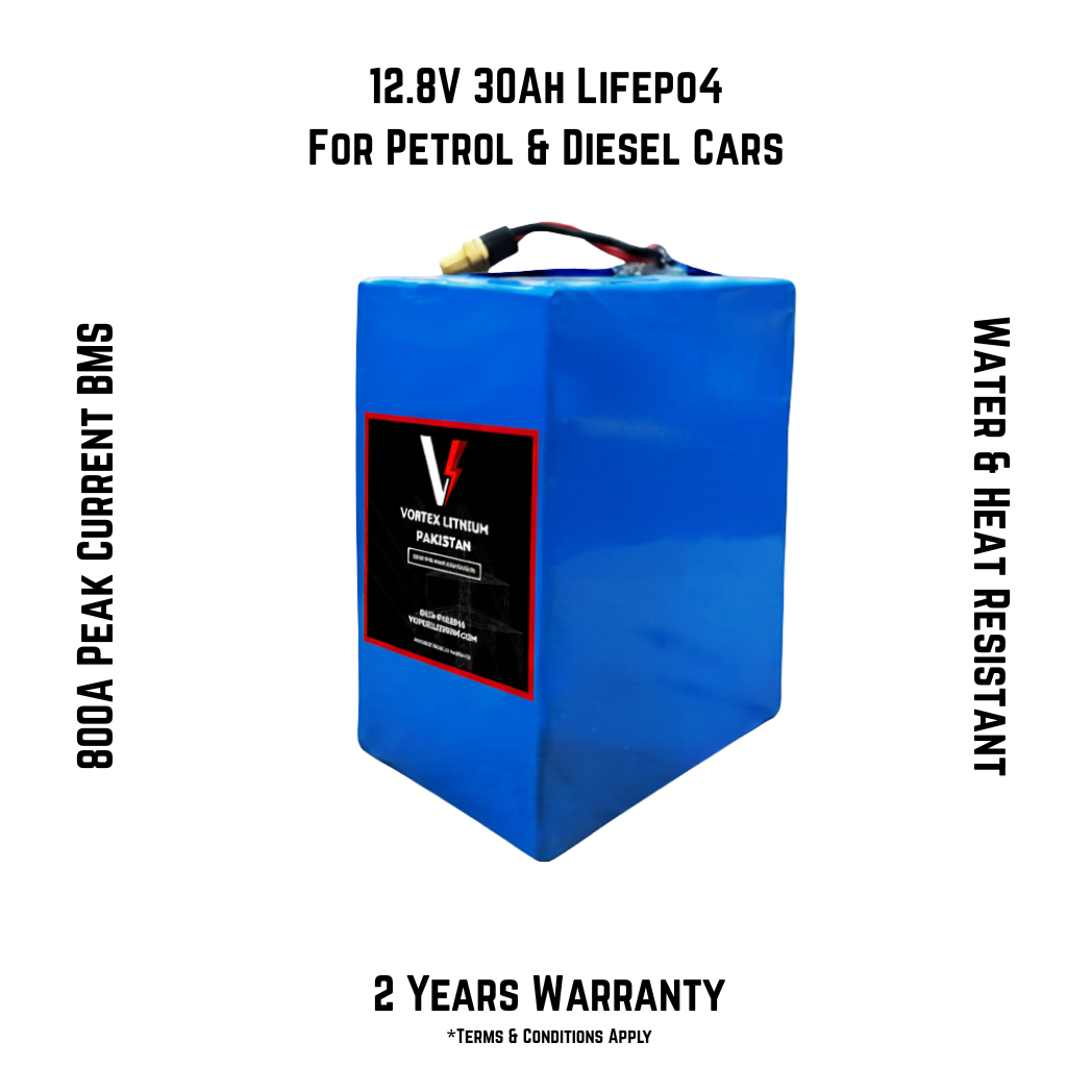 12.8V 30Ah Lifepo4 for car and bike in Pakistan